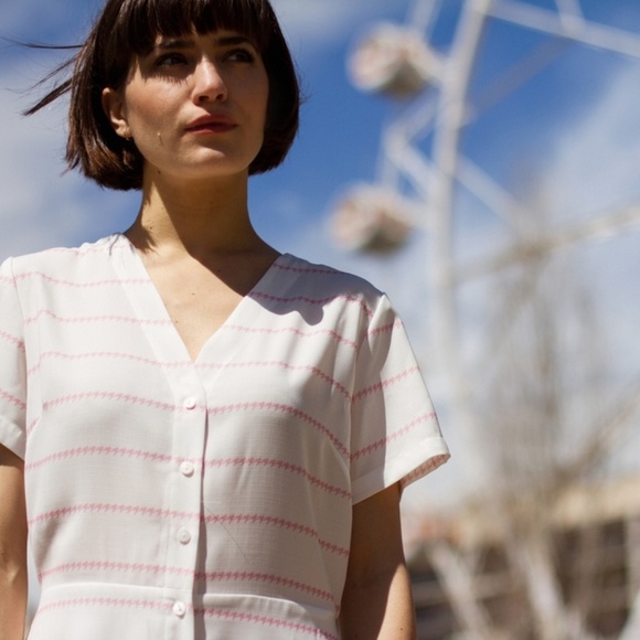 Vigore Dresses & Skirts - White & Pink Stripes Dress